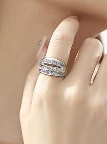 jealous young 1pc Cute Pink Multi-Layer Zirconia Open Ring, Suitable For Women's Daily Wear, Women's Jewelry - Pink - View 5