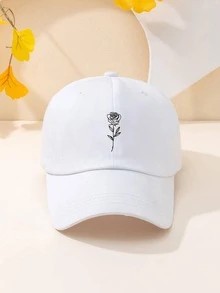 1pc Unisex Printed Rose Baseball Cap, Outdoor Adjustable Casual Cap - White - View 2