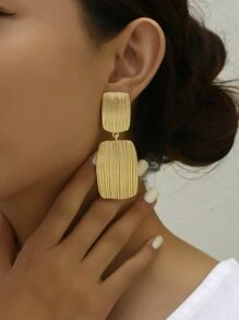 1 cặp bông tai thả hình dạng bất đối xứng màu vàng phóng đại dành cho phụ nữ, lý tưởng cho các bữa tiệc, lễ nghi và lễ hội - Vàng - Xem 2