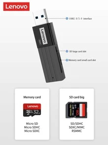 Lenovo SD 讀卡機 2 合 1，雙介面 USB2.0/USB C 記憶卡讀卡機轉接器 - 支援 SD/Micro SD/SDXC/SDHC/MMC/RS-MMC/UHS-I，相容於 MacBook Pro、MacBook Air - USB2.0 - 查看 3