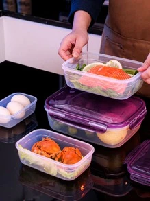 Contenedor De Almacenamiento De Alimentos Transparente, Diseño Impermeable De Forma Rectangular De Pp De Estilo Moderno Adecuado para Nevera Y Microondas - Morado - Ver 10