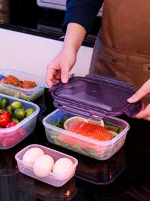 Contenedor De Almacenamiento De Alimentos Transparente, Diseño Impermeable De Forma Rectangular De Pp De Estilo Moderno Adecuado para Nevera Y Microondas - Morado - Ver 9