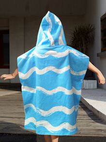 1 pieza de Toalla de baño con capucha y botones para niños con estampado de tiburón en fibras ultrafinas, absorción de agua y calor para natación, playa y surf