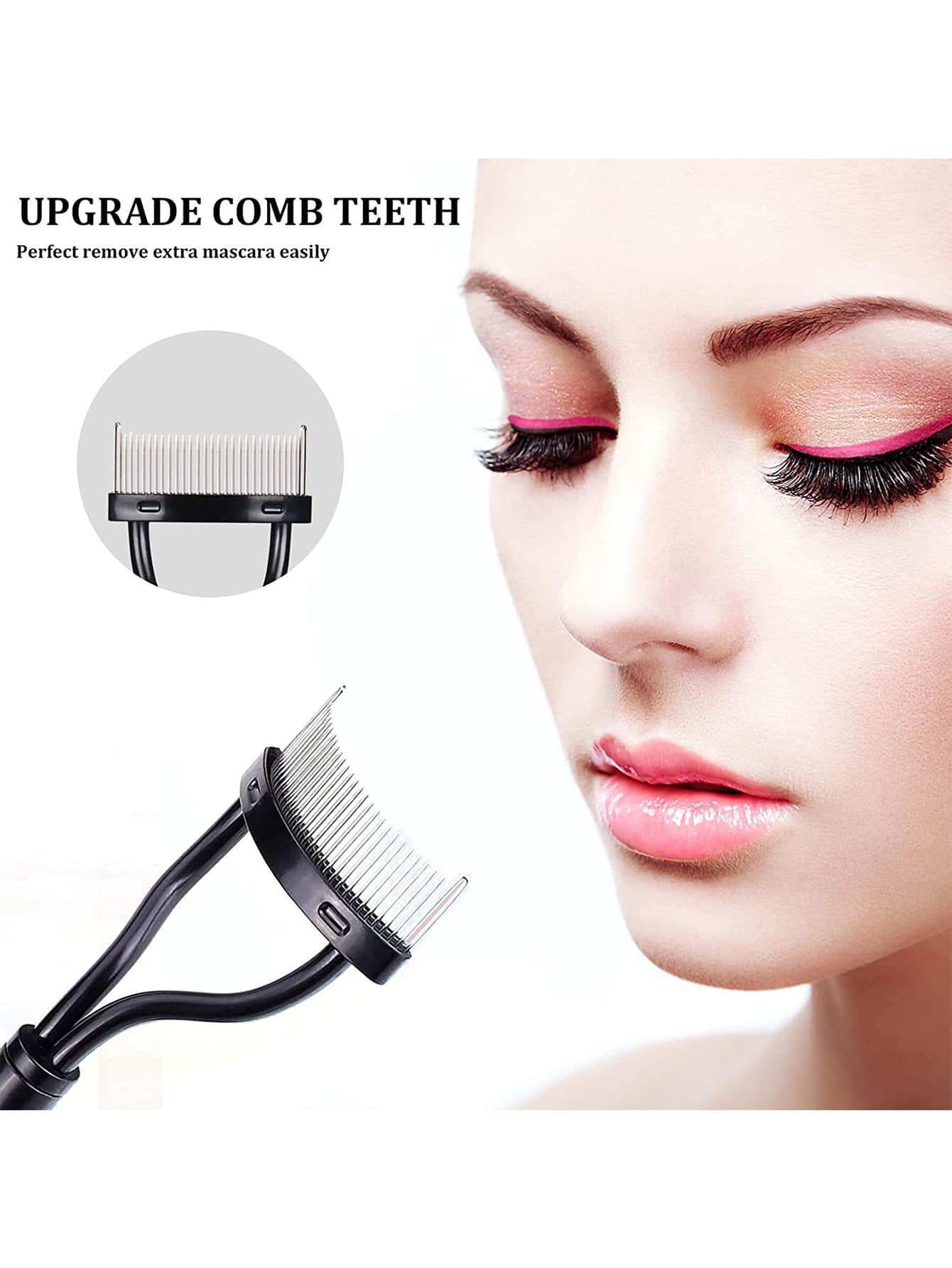 Lược chải lông mi bằng thép không gỉ màu đen, Dụng cụ tách lông mi cầm tay 1 cái Dụng cụ bôi Mascara Dụng cụ xác định lông mi có nắp lược được thiết kế bằng Arc Công cụ cọ mỹ phẩm được thiết kế màu đen, Bàn chải lông mày, Lược chải lông mày Lược mở rộng lông mi - màu đen - Xem 1