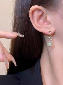 1pair Faux Jade Noctilucent Twisted Design Imitated Faux Pearl Earrings Suitable For Women - Multicolor - View 4