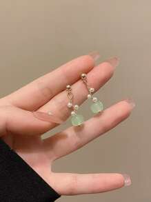 1pair Faux Jade Noctilucent Twisted Design Imitated Faux Pearl Earrings Suitable For Women - Multicolor - View 2