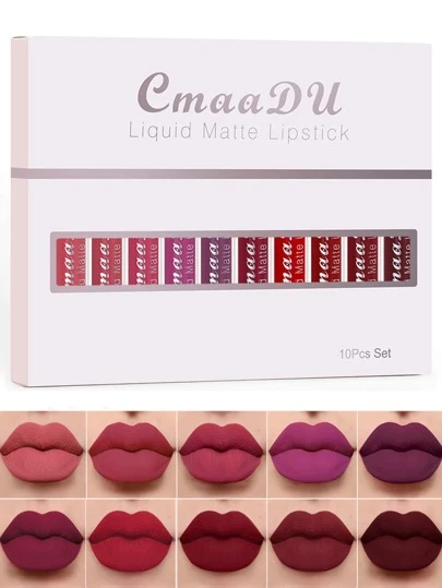 CmaaDu Set Of 10 Waterproof Long-lasting Matte Lip Gloss For Everyday Or Festival Use