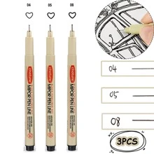 3pcs Waterproof Drawing Pen Set, Neutral Black Ink Brush, Great For Line Drawing And Outlining, Professional Artists' Supplies Back To School