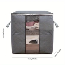 Large Clothes Storage Bag, Clothes Organizer With Handle & Clear Window, Storage Bins Containers For Comforters & Blankets - Grey - View 10