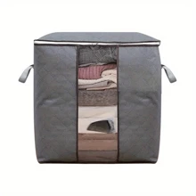 Large Clothes Storage Bag, Clothes Organizer With Handle & Clear Window, Storage Bins Containers For Comforters & Blankets - Grey - View 6