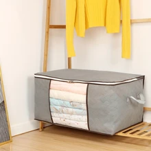 Large Clothes Storage Bag, Clothes Organizer With Handle & Clear Window, Storage Bins Containers For Comforters & Blankets - Grey - View 5