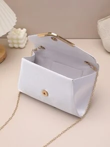 1pc Solid Colour Flap Closure Clutch Bag With Metallic Decoration For Evening Party - White - View 7