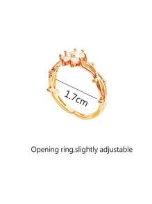 1pc Zirconia Flower Leaf Open Ring, Luxury Adjustable Finger Ring, Versatile Chic Hand Ornament Valentines