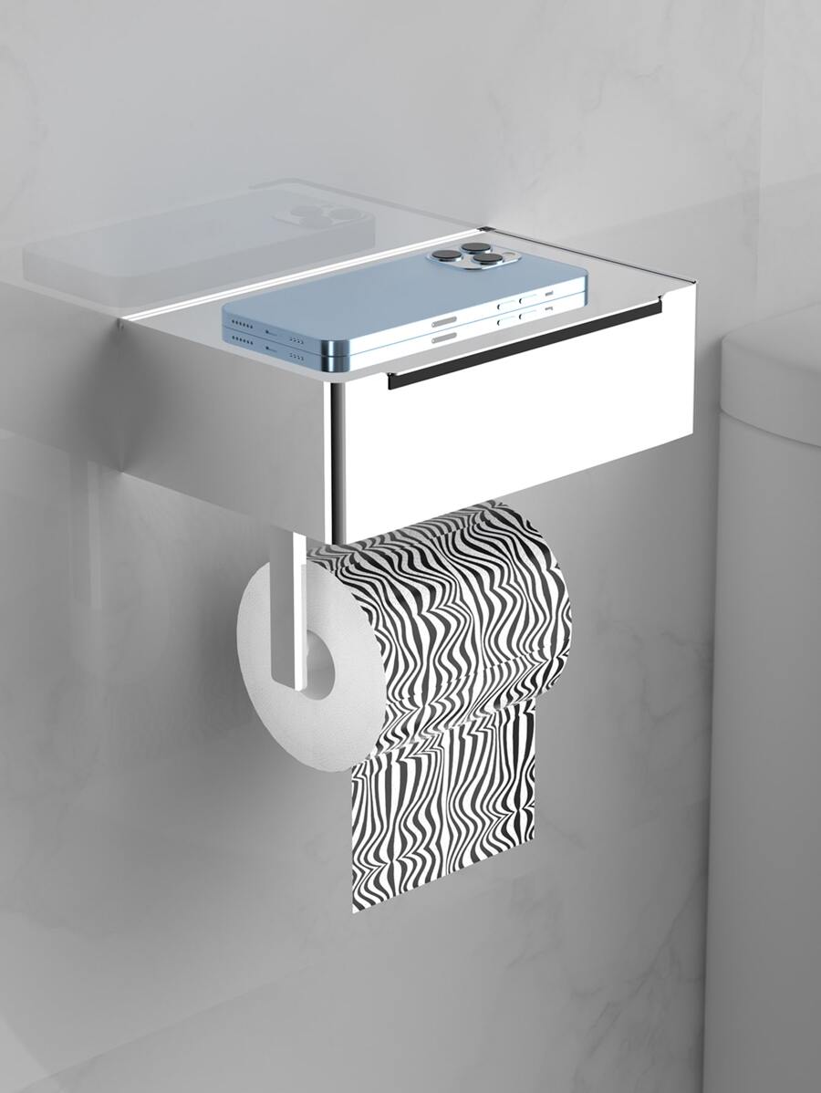 1 Bạc Thép Không Gỉ Treo Tường Giấy Vệ Sinh Có Giá Để Đồ, Giá Đỡ Giấy Vệ Sinh Đa Năng Hiện Đại Cho Phòng Tắm - Bạc - Xem 1