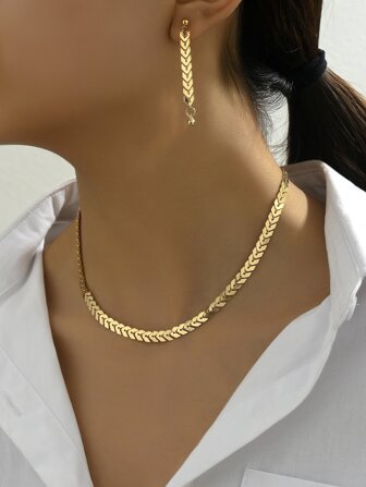 2入組/套時尚簡約風格合金鏈條樣式項鍊和耳飾首飾套裝適合女士