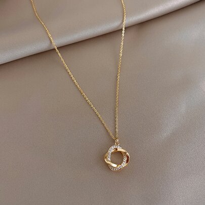 1件空心圆锆石项链，配钻石几何颈链，2种款式随机发货