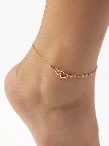 1pc Double-Clasp Gold Plated Heart Detail Anklet For Women, Beach Vacation Jewelry Gift Valentines,Mom,Mother,Mother's Day,Gift - Yellow Gold - View 1