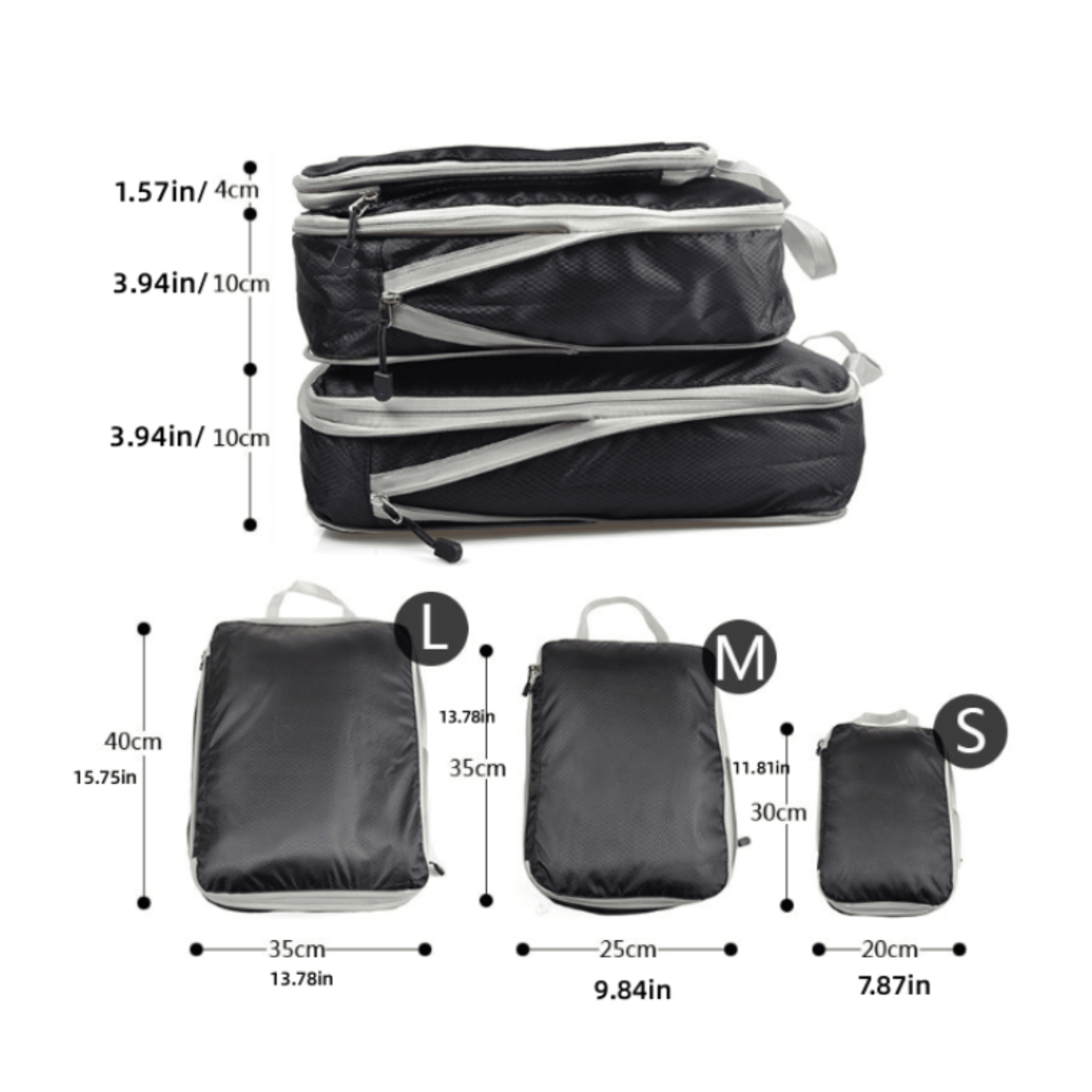 3pcs Compression Packing Cubes Set Mesh Design Storage Bags With Double