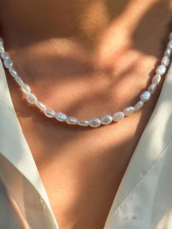1pc Summer Fashion Baroque Asymmetrical Cultured Faux Pearl Necklace Men Jewelry