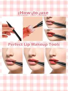 1 pieza de corrector de labios retráctil para maquillaje con tapa de lápiz labial de tamaño de viaje de doble extremo - Negro - Ver 7