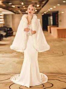 1 件白色时尚新娘婚礼保暖派对披肩秋季女士服装