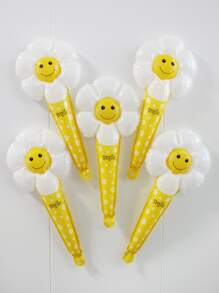5 pièces Ensemble de ballons bâton chrysanthème visage souriant jaune