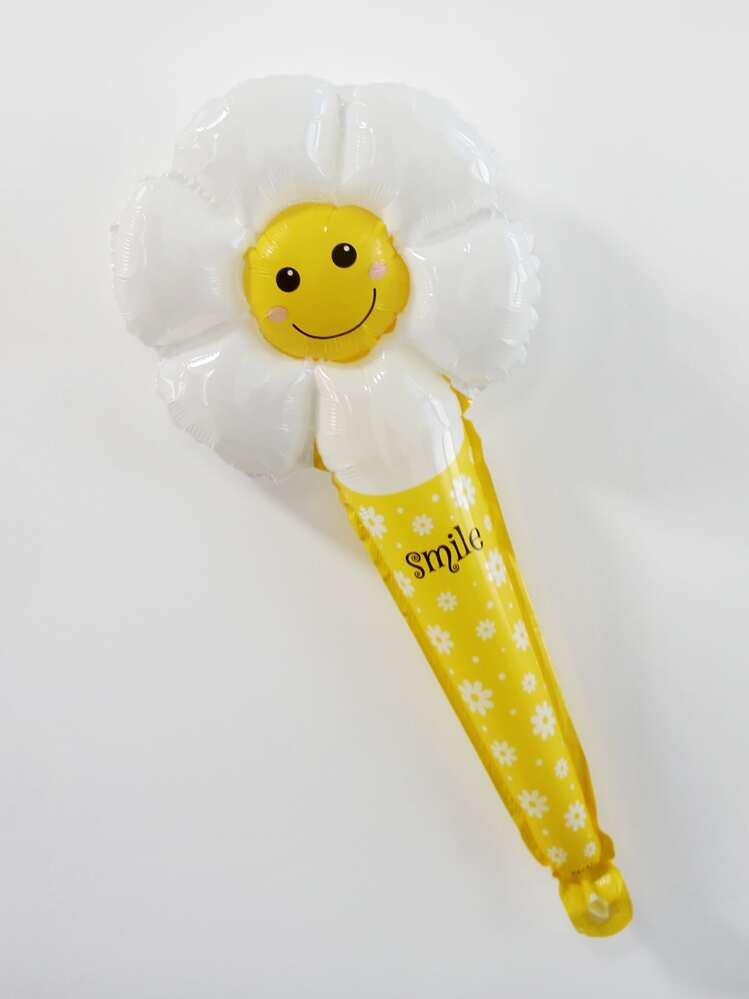 5pcs Yellow Smiling Face Chrysanthemum Stick Balloons Set - Mustard Yellow - View 2