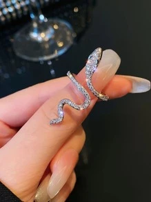 微镶方晶锆石缠绕蛇形戒指，具有女性小众设计感，时尚个性食指戒指万圣节 - 銀色 - 查看 11