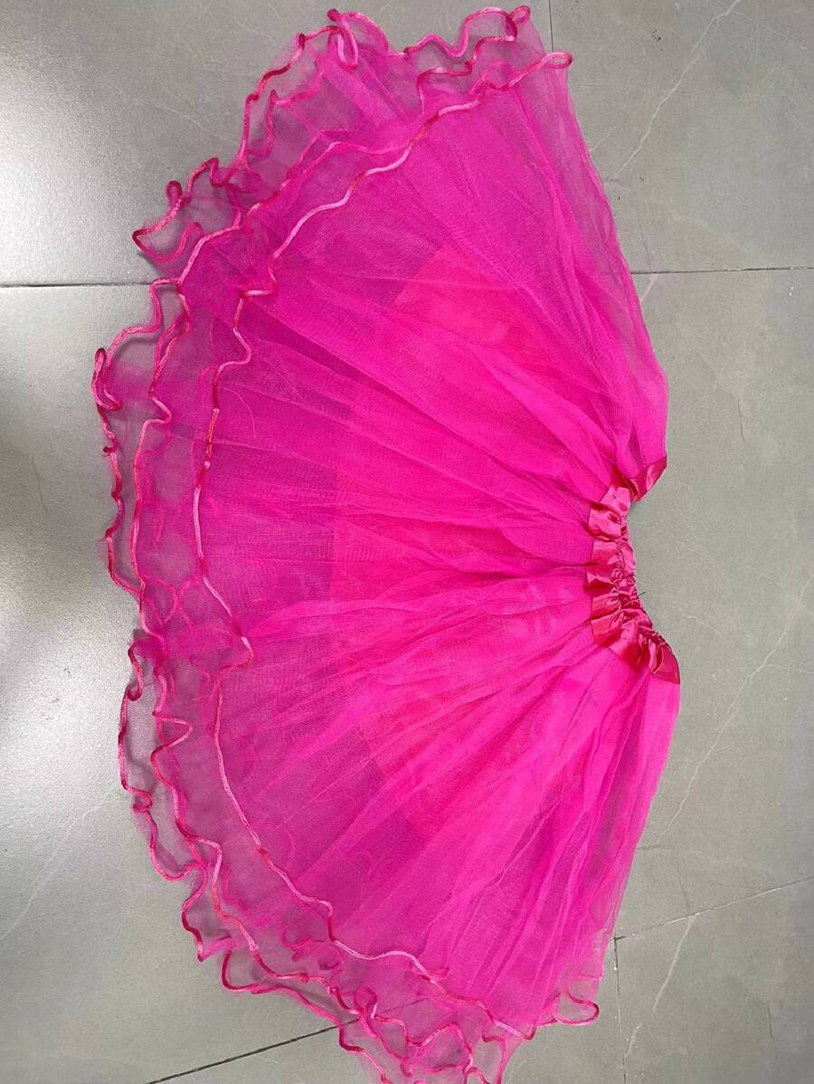 1入組粉紅色成人嘉年華服裝表演連身裙，4 層網眼公主裙帶襯裙，適合舞台和派對 - 玫紅色 - 查看 1
