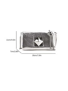 Metallic Glossy Shoulder Chain Crossbody Bag For Women - Silver - View 9