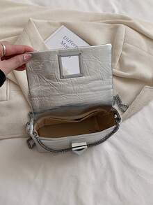 Metallic Glossy Shoulder Chain Crossbody Bag For Women - Silver - View 10