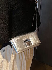 Metallic Glossy Shoulder Chain Crossbody Bag For Women - Silver - View 6
