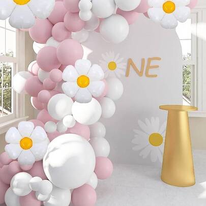 106pcs/Pack Pink Balloon Arch Kit, Daisy Balloon Garland, White Flower Balloons, Wedding & Birthday Party Decor,