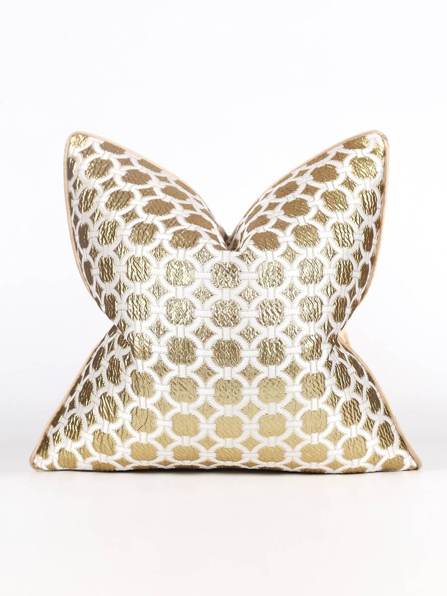 1個現代幾何圖案聚酯編織方形枕套-金色和白色,適用於客廳、書房、臥室、戶外家居裝飾 - 金色 - 查看 1