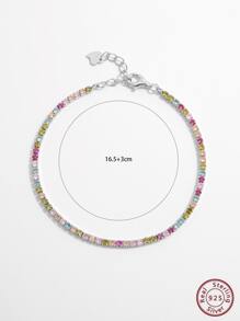 Vaerine 1件奢華亮面925純銀方形組件排列手鍊，女款派對宴會穿戴禮物 - 銀色 - 查看 4