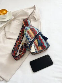 迷你流蘇裝飾幾何樣式胸包合適的適用於度假 - 彩色 - 查看 5