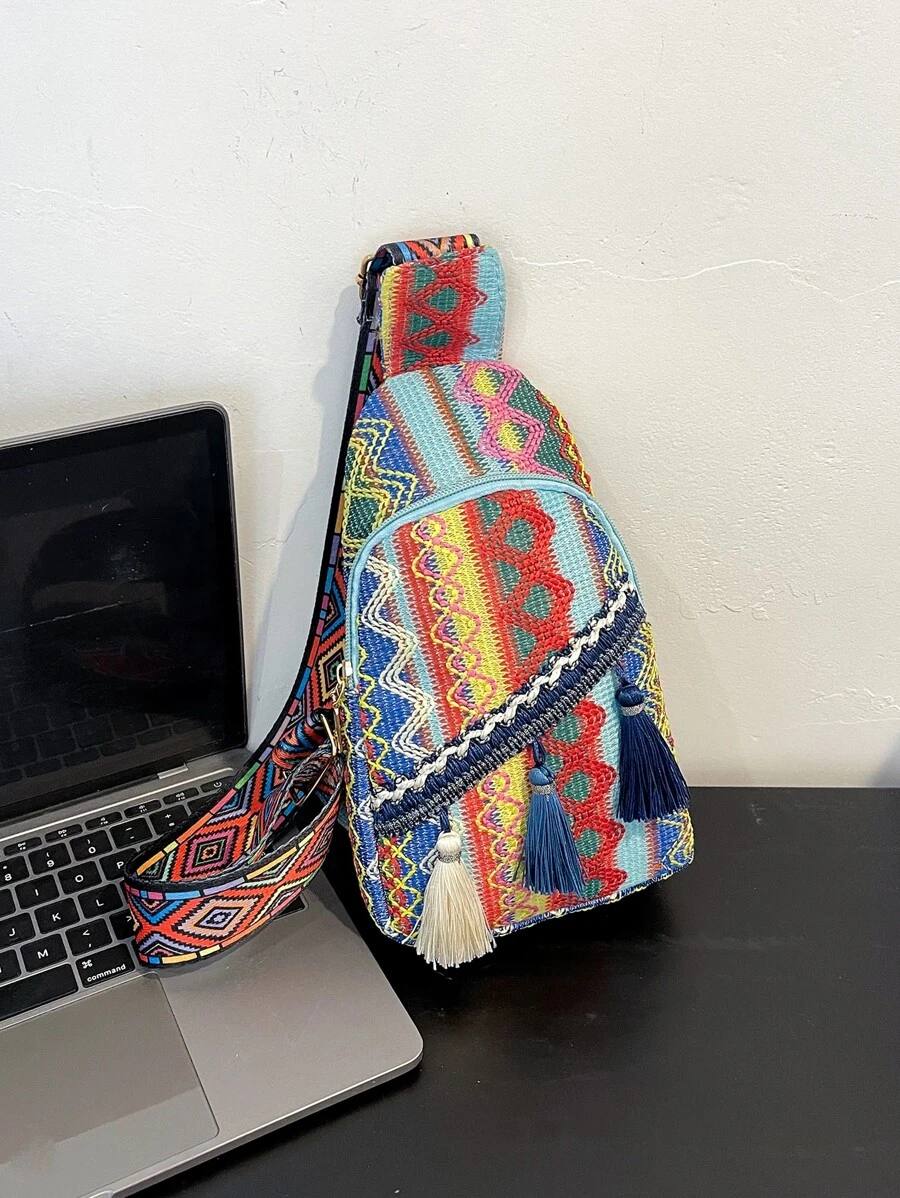 迷你流蘇裝飾幾何樣式胸包合適的適用於度假 - 彩色 - 查看 1