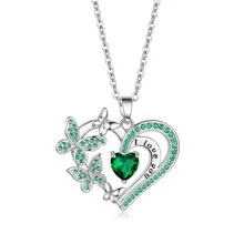 1pc Romantic Butterfly Shaped Pendant Necklace, Women's Birthday Party Jewelry - Green - View 1