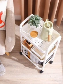 1pc Floor-mouted Movable Storage Cart Kitchen Bathroom Baby Supplies Organizer Rack - White - View 4