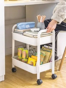 1pc Floor-mouted Movable Storage Cart Kitchen Bathroom Baby Supplies Organizer Rack - White - View 6