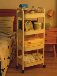 1pc Floor-mouted Movable Storage Cart Kitchen Bathroom Baby Supplies Organizer Rack - White - View 3