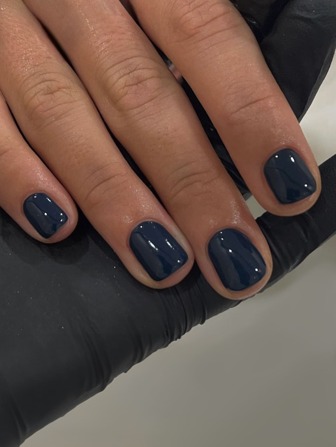 24pcs/Set New Arrival Short Square Shape Simple Solid Color Dark Blue False Nails, Including Nail File And Jelly Glue Press On Nails Nail Supplies