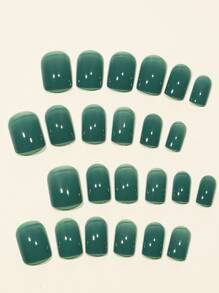 24pcs Short Square Plain Solid Color False Nails With Nail File And Jelly Glue Press On Nails Nail Supplies