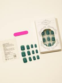 24pcs Short Square Plain Solid Color False Nails With Nail File And Jelly Glue Press On Nails Nail Supplies