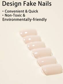 24 Stücke/Set Kurze quadratische einfache einfarbige gefälschte Nägel, Nagelfeile und Jelly-Kleber enthalten, Drucknägel Nagelbedarf - Beige - Übersicht 4