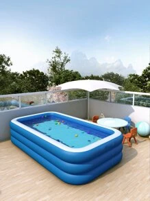 Niños 1 pieza grande inflable cuadrado familia piscina para casa usar , adecuado para grueso plegable exterior nadar baño piscina para jugar - Azul y blanco - Ver 4