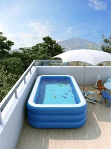Niños 1 pieza grande inflable cuadrado familia piscina para casa usar , adecuado para grueso plegable exterior nadar baño piscina para jugar - Azul y blanco - Ver 7