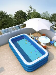Niños 1 pieza grande inflable cuadrado familia piscina para casa usar , adecuado para grueso plegable exterior nadar baño piscina para jugar - Azul y blanco - Ver 5