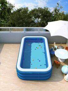 Niños 1 pieza grande inflable cuadrado familia piscina para casa usar , adecuado para grueso plegable exterior nadar baño piscina para jugar - Azul y blanco - Ver 2