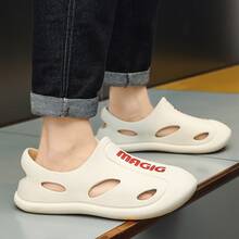 Men's Breathable Hollow Out Shoes With Letter Print Pattern, Casual Style - White - View 3